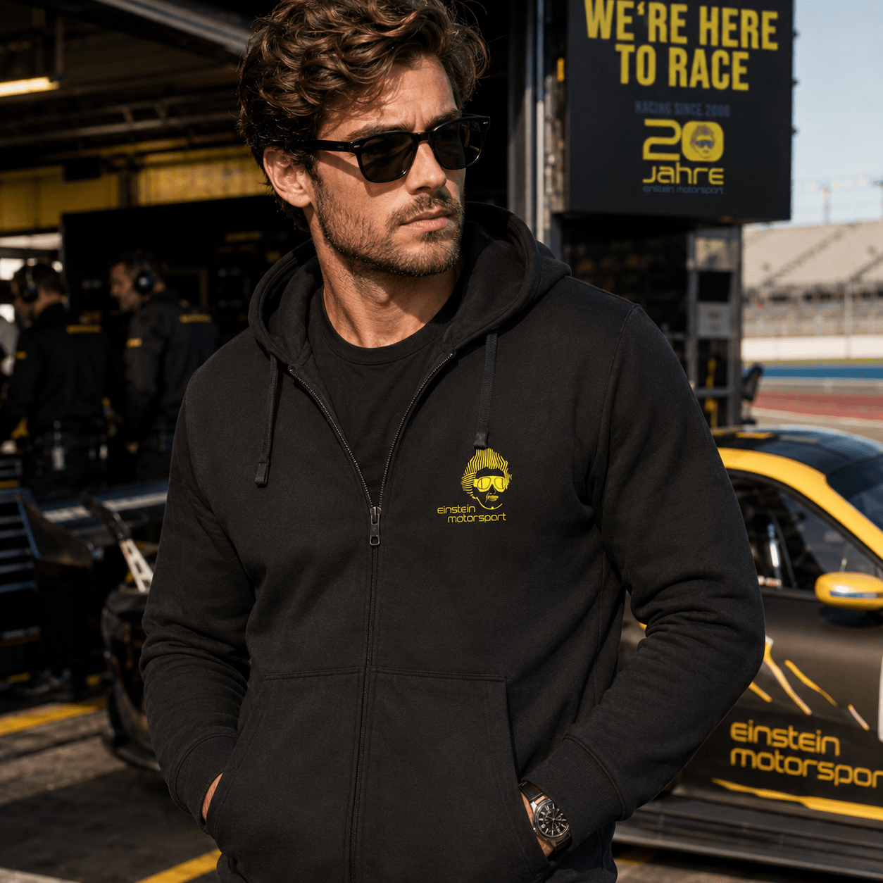 Einstein Motorsport Herren Zipped Hood Jacket – 20 Jahre Schwarz – Bild 2