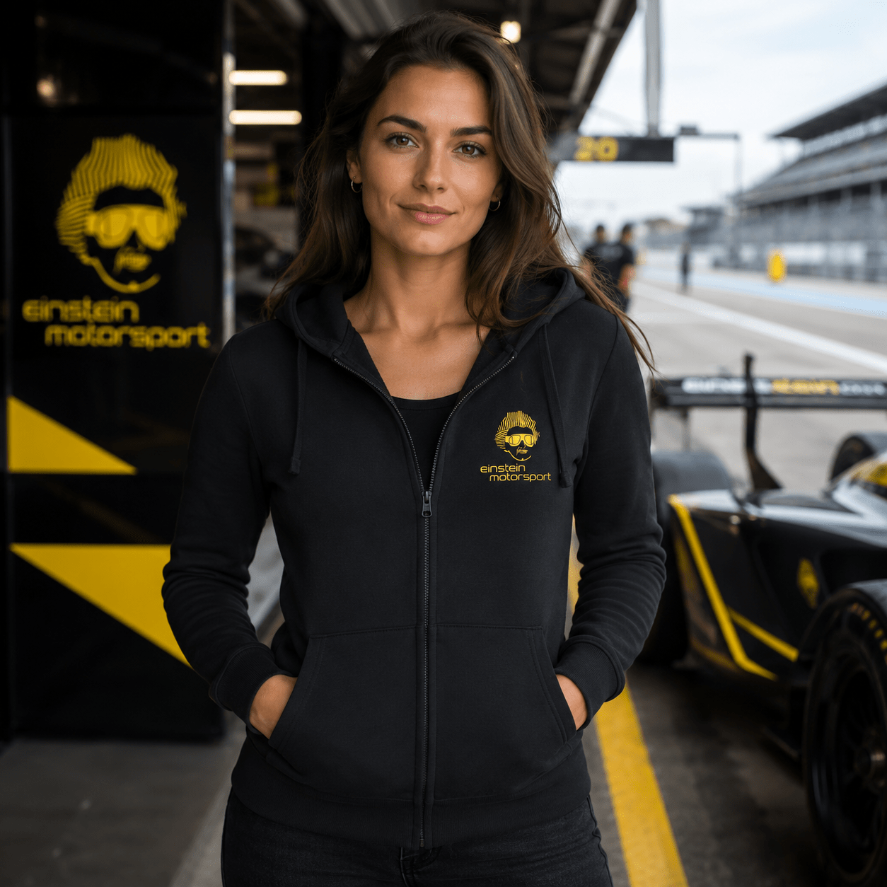 Einstein Motorsport Damen Zipped Hood Jacket – 20 Jahre Schwarz – Bild 2